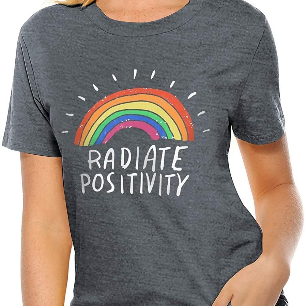 RADIATE POSITIVITY graphic Rainbow Tee Short Sleeve Shirt size Large